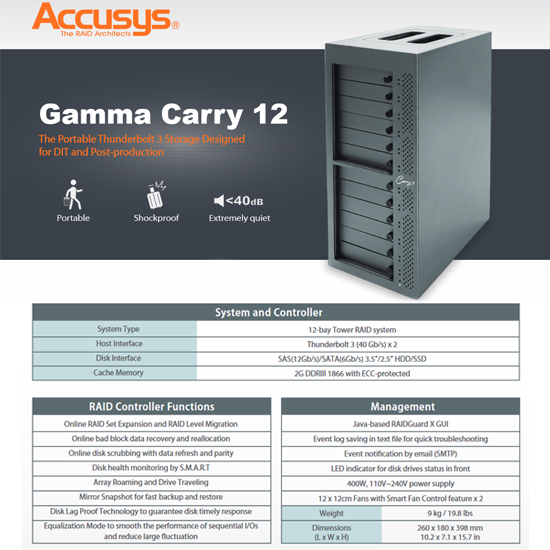 144TB Accusys Gamma Carry 12 Thunderbolt 3 Depolama Ünitesi 144TB Accusys Gamma Carry 12 Thunderbolt 3 Depolama Ünitesi